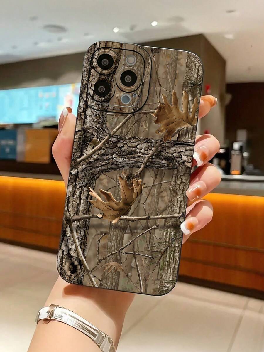 Woodland Camouflage Pattern Phone Case, Anti Fall And Shockproof, Birthday Or Festival Gift For Men And Women For IPhone 17 16 15 14 13 12 11 XS XR X 7 8 Plus Pro Max SE - 黑色 - 查看 1