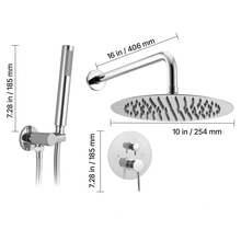 Duscharmatur Regenduschsystem fürs Badezimmer Duschsystem mit 254 mm runden Regenduschkopf & Handbrause, wandmontierte Badezimmerarmaturen mit Messingventil & Zierset, Silberchrom - Verchromt Rund 10 Zoll - Übersicht 9