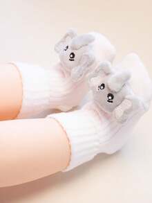 1 Pair Baby Elephant Print Anti-Slip Dotted Grip Socks, Soft, Warm, Breathable, Suitable For Spring/Summer, Casual Wear, Playdates - Multicolor - View 2