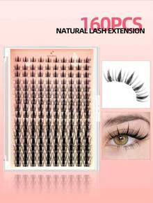 160pcs D-Curl Invisible Eyelash Cluster Set, Delicate Natural Cluster Eyelash Extension Kit, DIY Eyelash Extension Set, D-Curl, 9-16mm Lash Clusters, Thick Individual Lashes - D - View 7