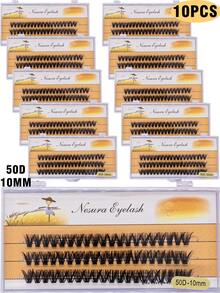 SACKVIS 10 Boxes 50D Of 600 Clusters Of 0.07 Thick Fake Eyelashes, Length 9-14mm, Long, Soft, Voluminous, Fine Black Stem Eyelashes Suitable For All Eye Shapes, Perfect For Dates, Daily Makeup - C - View 10