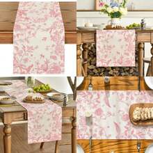 Artoid Mode - Camino de Mesa con Diseño Monocromático de Bosques, Pájaros y Flores para Decoración de Estaciones ,Primavera, Verano, Otoño, en Comedor, Cocina y Fiestas del Hogar, 13 x 72 Pulgadas(13" x 72", Table Runner Rosa) - Multicolor - Ver 1