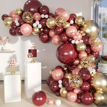 96pcs Burgundy Gold And Blush Pink White Balloon Arch Kit For Birthday, Wedding, Bridal Shower, Gender Reveal, Baby Shower, And Party Decorations. Elegant Metallic Mix With Soft Tones Creates A Luxurious Romantic Atmosphere, Perfect For DIY Garland, Backdrops, And Event Styling - Burgundy - View 2