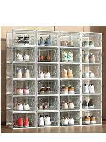 24 Pack Shoe Storage Boxes, Stackable Closet Shoe Racks, Professional-Grade Shoe Display Cabinets. Boot And Hat Storage Boxes. Dust-Proof Shoe Cabinets, Suitable For Women's/Men's Sneakers Storage Boxes, Front-Opening Large Plastic Shoe Boxes, Accommodates Sneakers, Foldable Shoe Racks With Lids - 白色 - 查看 9