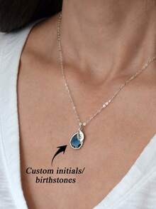 1pc Personalized Birthstone And Leaf Initials Custom Necklace, Sapphire Teardrops, Custom Initials, Women's Necklaces, Fashion Jewelry, Christmas Gifts, Valentine's Day Gifts, Personalized Gifts - Multicolor - View 10