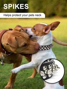 2Pcs/Set Adjustable Leather Pet Dog Collar Neck Strap Supplies, PU Leather Punk Rivet Spiked Dog Collar Collar And Leash Set, Pet Collars For Dog And Cat - Multicolor - View 4