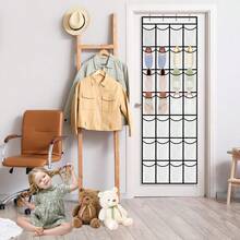 Over The Door Shoe Organiser 28 Large Mesh Pockets Hanging Shoe Rack With 4 Hooks Over Door Organiser For Shoes - White28Pockets - View 5