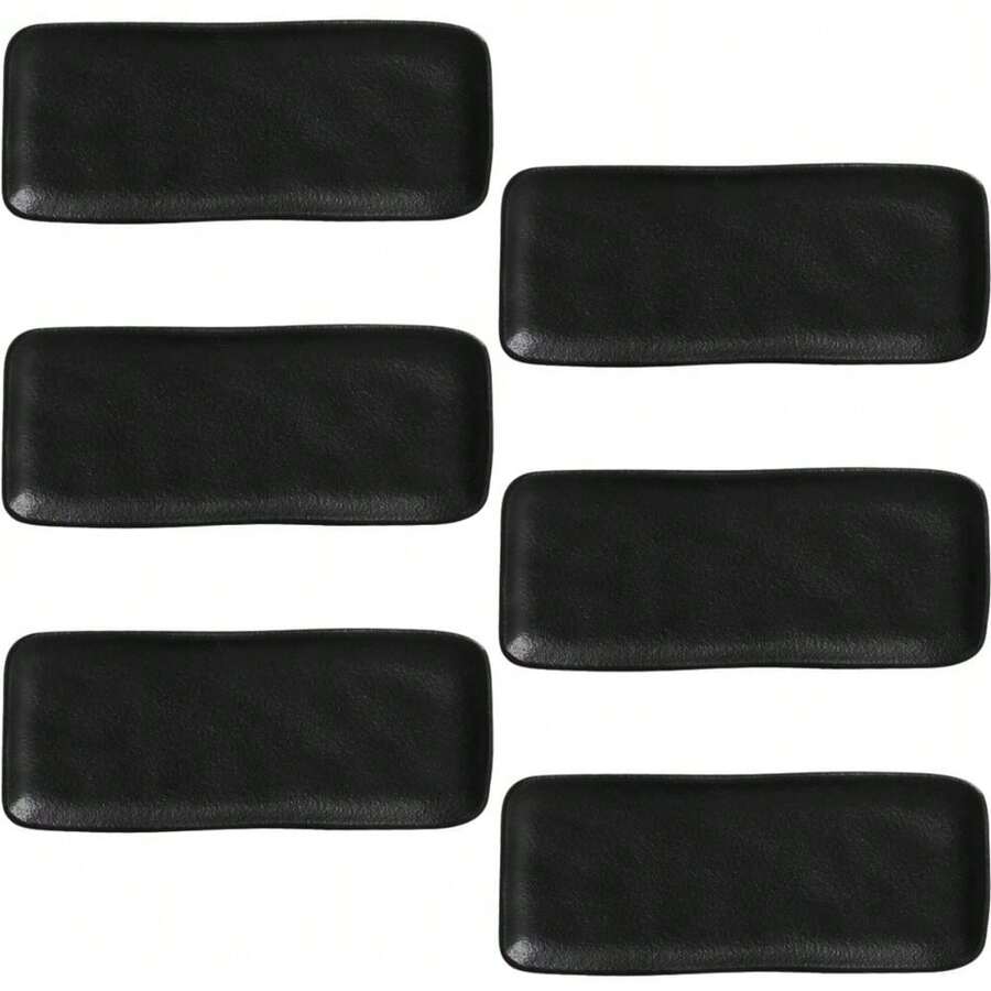 Jogo 6 Travessas Sushi 22x9cm Orgânico Preto Matte Cerâmica Porto Brasil - Preto - Visão 1