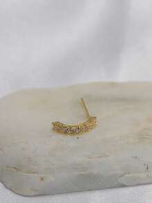 1pc Exquisite 925 Sterling Silver L-Shaped C-Curve CZ Nose Stud Piercing Jewelry 24G - Gold - View 12