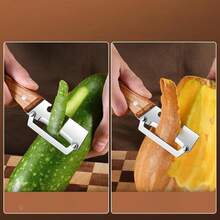 Pelador de frutas y verduras premium | Hoja de acero inoxidable afilada, mango de madera ergonómico + abridor de botellas incorporado - Ideal para uso diario en la cocina (patatas, manzanas, calabazas, etc.) - Multicolor 1 - Ver 2