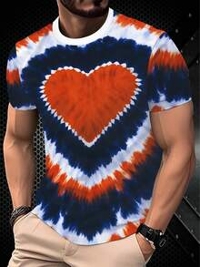 3D Heart Print Plus Size Short Sleeve T-Shirt, Fashionable Gradient Plus Size Men's Crew Neck Tee, Suitable For Workout And Casual Streetwear - Multicolor - View 8