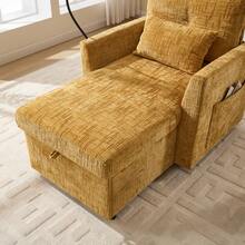 Reclining Armchair/Lounge Chair With Mobile Phone Holder, Single Armchair With Side Pockets And Large Storage Space, Chaise Lounge Suitable For Living Room, Bedroom And Reading Corner, Chenille - 黃色 - 查看 8