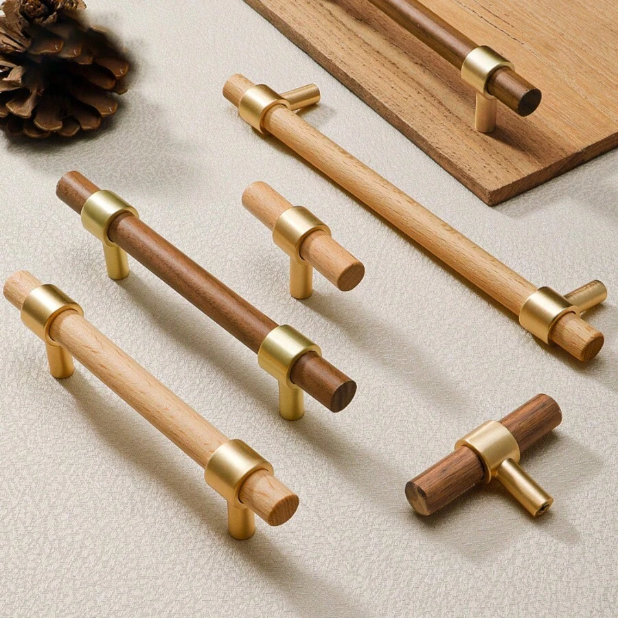 1个实木橱柜抽屉把手 - 现代简约山毛榉木和胡桃木把手，北欧风格衣柜木质旋钮 - 彩色 - 查看 1