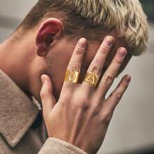 KeyStyle Anillos de Mujer de Inicial Letra A-S Anillo Grande Abierto Acero Inoxidable Ajustable Talla Única para Hombre y MujerModa, versátil, moda para parejas - Multicolor - Ver 4