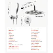 Duscharmatur Regenduschsystem fürs Badezimmer Duschsystem mit 254 mm runden Regenduschkopf & Handbrause, wandmontierte Badezimmerarmaturen mit Messingventil & Zierset, Silberchrom - Verchromt Rund 10 Zoll - Übersicht 6