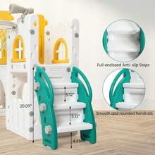 Tobogán infantil 8 en 1 para niños de 1 a 3 años, juego para bebés en interiores y exteriores con trepador, túnel para gatear, aro de baloncesto, telescopio y almacenamiento de juguetes. - Naranja - Ver 2