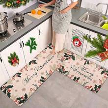 Bộ 1/2 thảm trải sàn nhà bếp chủ đề Giáng sinh, thảm họa tiết cây thông Noel cổ điển, thảm ván gỗ, thảm kẻ caro kiểu Buffalo, tạo không khí Giáng sinh, chống bẩn và chống trơn trượt, mềm mại và thoải mái, dễ vệ sinh, phù hợp cho phòng ngủ, phòng khách, phòng ăn, nhà bếp, phòng tắm, lối vào, trang trí Giáng sinh, đồ dùng cho tiệc Giáng sinh. - Nhiều màu - Xem 3