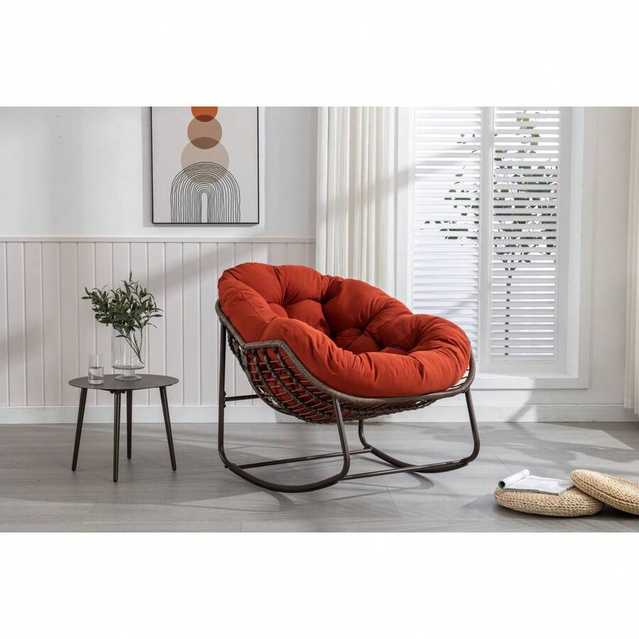 Silla mecedora de ratán para exteriores, silla reclinable con cojín acolchado para exteriores, para porche delantero, sala de estar, patio, jardín.
Blanco 6OUN - Naranja + Acero + Juego de Cómoda + Algodón - Ver 1