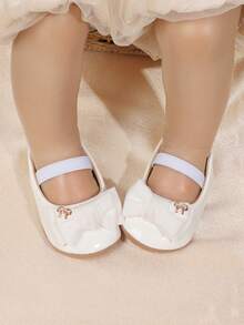1 Pair Infant/Toddler Girls' Solid Color Bow Elastic Band Rubber Sole Non-Slip Soft Bottom Walking Shoes, Simple & Elegant Princess Style, Suitable For Spring/Autumn - White - View 5