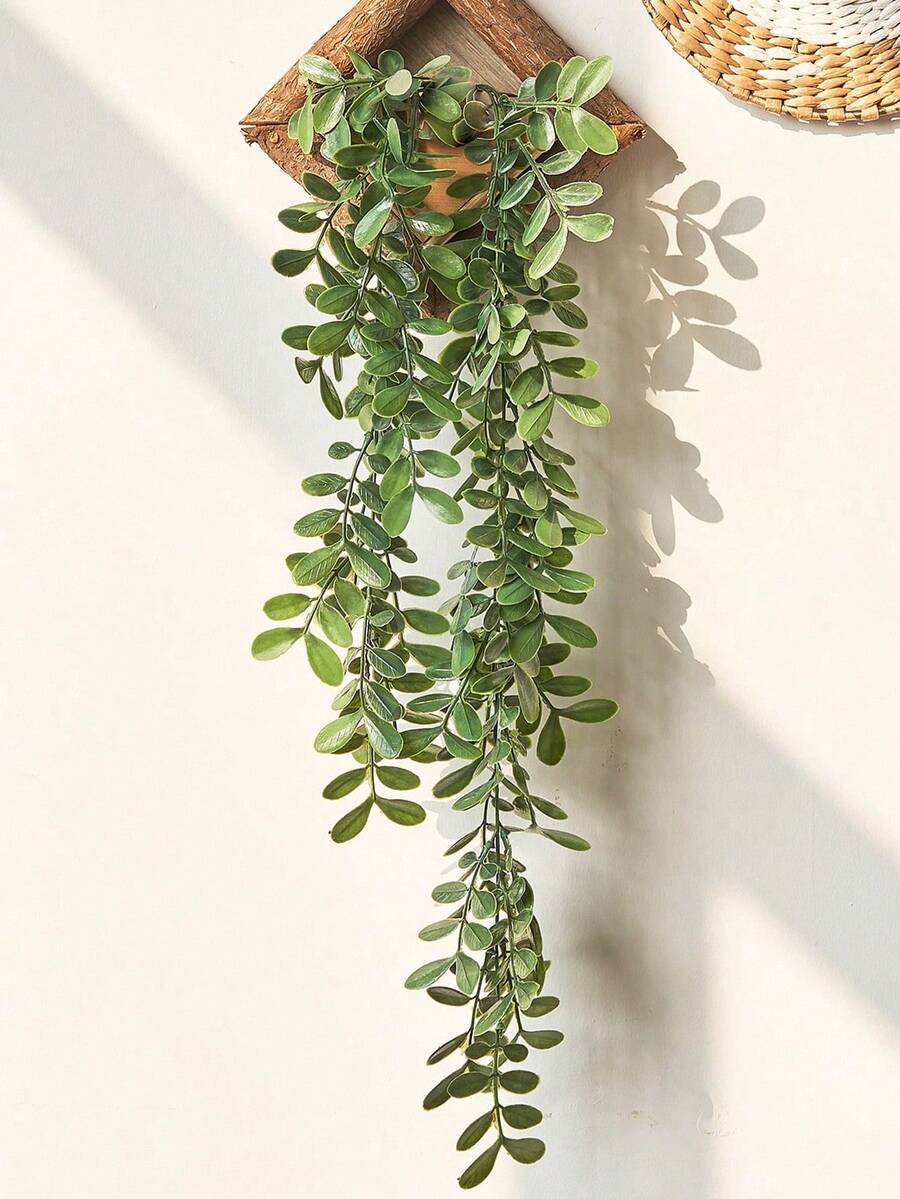 1株人造悬挂植物，仿真桉树，绿叶逼真，仿柚子叶，适用于墙面、房间、春季家居花园室内/室外置物架、婚礼装饰 - 綠色 - 查看 1