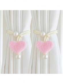 2 pièces Embrasses de rideaux élégantes - Design cœur rose doux et beige, convient pour le salon, la chambre, le café - Matériau en polyester durable, embrasses de rideaux de décoration moderne pour la maison, accessoires pour le salon et la chambre, style contemporain, texture douce, embrasses décoratives, choix des décorateurs d'intérieur - Multicolore - Voir 7