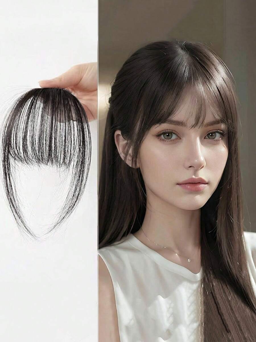 Women's Versatile Air Bangs Clip In Hairpiece Natural Curved Design Flat Temples Bangs Hair Extension - Black - View 1