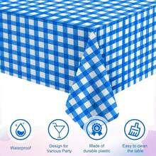 6Pcs Blue And White Gingham Tablecloth Decorations, Disposable Plastic Blue Checkered Tablecloth Buffalo Plaid Table Cover For Ba By Shower Bridal Wedding Birthday Party Supplies,54 X 108 Inch,Blue - 藍色 - 查看 4