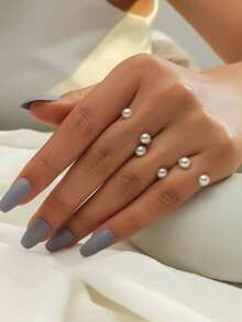 Cuff Ring, 3pcs/Set With Ball Decor TO4P - 白色 - 查看 5