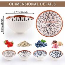 Japanese Asian Cuisine Bowl Set, Ceramic Bowl Serving For Snack, Soup, Dessert, Salad, Noodle, Pasta, Oatmeal, Rice, White And Blue Porcelain Bowls For Kitchen, Dinner Bowl Set Of 6 - 藍色 - 查看 2