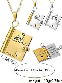 Camhanno 1pc Stainless Steel Book Shaped Necklace, Cute And Fun, Ideal Gift For Your Granddaughter (Or Friend Gathering) - Multicolor - View 5