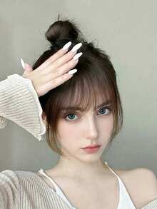 Women's Versatile Air Bangs Clip In Hairpiece Natural Curved Design Flat Temples Bangs Hair Extension - 深棕色 - 查看 4