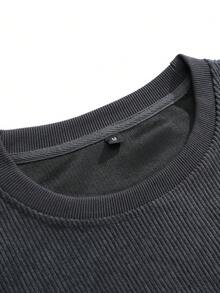 Men's Corduroy Crewneck Sweatshirt Spring/Autumn Solid Color Casual Versatile Long-Sleeve Pullover Sports Shirt Comfortable Fabric Round Neck - Xám - Xem 2