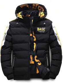 PueplepuepleMen invierno cálido de Color sólido hacia abajo abrigo Zip Up ajuste delgado engroscasual bolsillo lateral marrón chaquesuelta - Negro - Ver 2