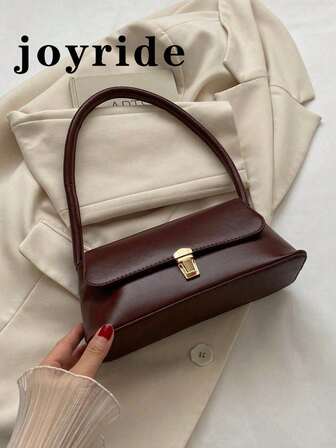 Mjuk PU-läder med metalllåsdekor, retro skalbaguetteväska, damaxelväska, ny damhandväska, liten fyrkantig väska