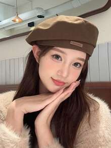 Beret For Women, Autumn And Winter, Japanese Retro, Versatile, Lettered, Face-Slimming, Octagonal Hat, Pumpkin Hat. Black Beret Hat,Summer,Beach - Multicolor - View 8