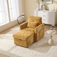 Reclining Armchair/Lounge Chair With Mobile Phone Holder, Single Armchair With Side Pockets And Large Storage Space, Chaise Lounge Suitable For Living Room, Bedroom And Reading Corner, Chenille - 黃色 - 查看 2