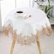 Vintage Round Flower Tablecloth 22 Inch Embroidered Table Cover Decorative Dining Doily For Wedding & Cafe, White With Beige Lace,WhiteWithBeigeLace(22Inch) - 白色帶米色蕾絲(22吋) - 查看 1