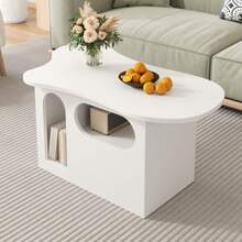 Coffee Table With Drawers, Cloud-Shaped Coffee Table With Open Storage Compartments, High-Quality Materials. 97*45*43.5cm - White - View 5