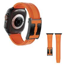 CRAZYGRASS Soft And Versatile Men's Silicone Watch Band, Simple And Easy To Match, With A Magnetic Clasp And Waterproof Design. Suitable For Apple Watch Sport Bands, Compatible With 44mm/45mm/46mm/49mm Sizes, Designed For Apple Watch Series 9/8/7/6/5/4/3/2/1/SE/Ultra. - 橘色 - 查看 14