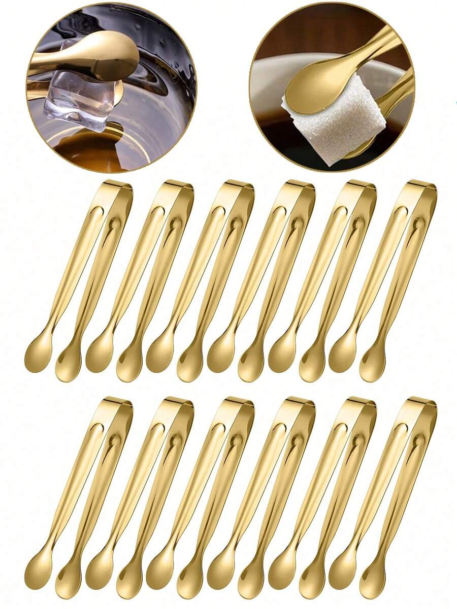 1/3/5/10Pcs Gold Stainless Steel Tongs Small Serving Tongs For Sugar Cubes, Ice Cubes, Mini Fruits, Candies, Suitable For Kitchen, Restaurant, Cafe, Afternoon Tea, Dessert, Party, Birthday Decoration, For Outdoor, Camping - Gold - View 1
