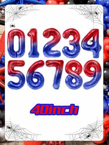 40-Inch Giant Number Balloon 0-9 Spider Themed Birthday Party Decorations 1 Pc Per Pack Red Blue Gradient Foil Balloon With Spider Web Print For Superhero Party Supplies, Event Decor, Photo Booth Backdrop Wall - Multicolor - View 10