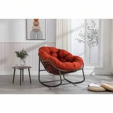 Silla mecedora de ratán para exteriores, silla reclinable con cojín acolchado para exteriores, para porche delantero, sala de estar, patio, jardín. 
 Blanco 6OUN - Naranja + Acero + Juego de Cómoda + Algodón - Ver 12