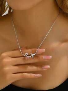 925er Sterling Silber Flugzeug Halskette, vielseitiger Schmuck für Frauen, tolles Geschenk zu Geburtstag, Abschluss, Weihnachten, Neujahr - Verschiedenfarbig - Übersicht 2