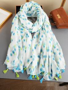 1条180*85厘米沙滩巾，女士防风柔软头巾，时尚新款防沙围巾，户外防晒流行薄披肩，奢华印花长方形围巾，四季流苏头巾，穆斯林头巾 - 多色 - 查看 5