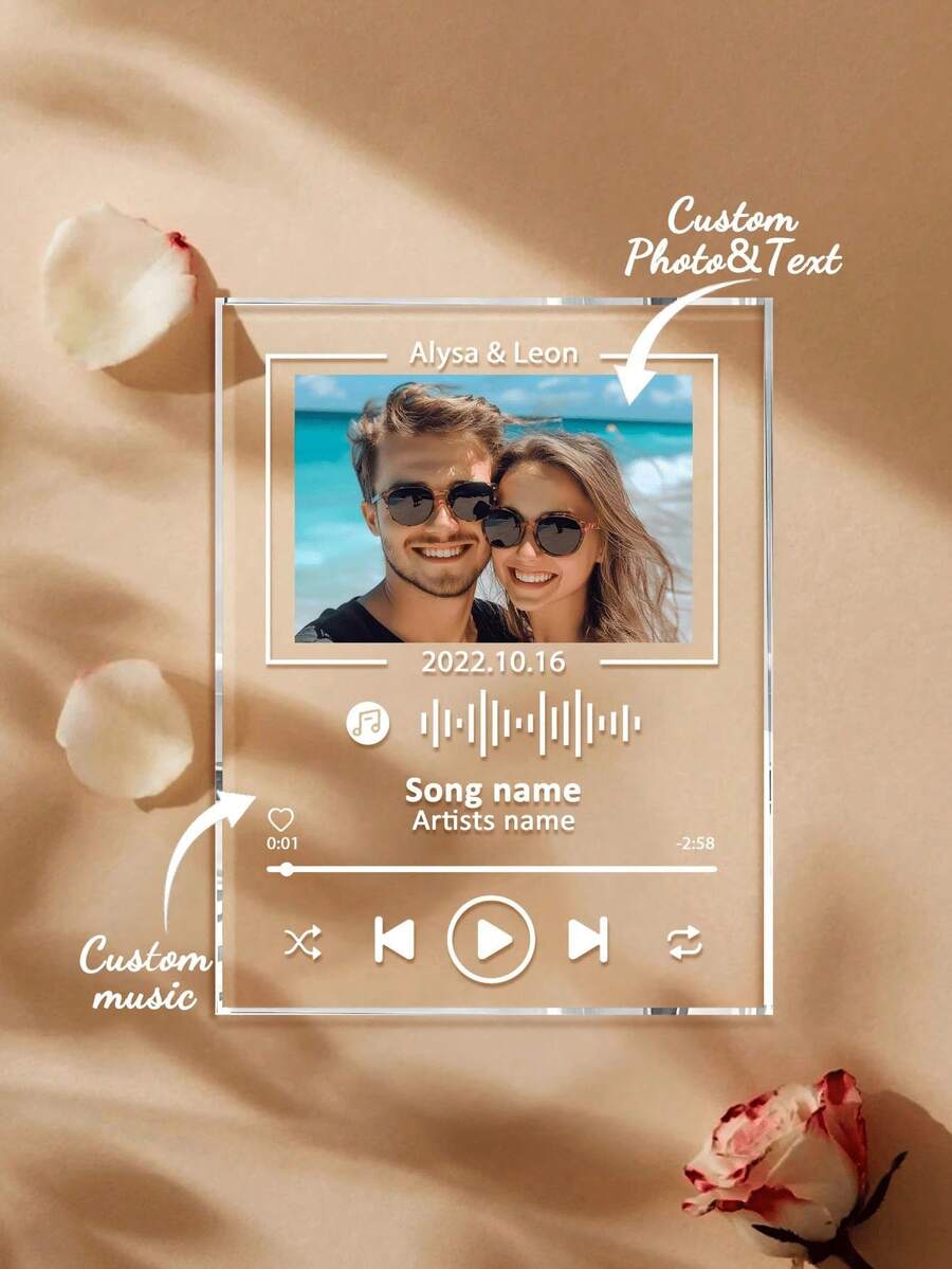 Customized Acrylic Music Plaque With Photo And Text Personalized Album Cover Song Plaque For Anniversary Birthday Wedding Graduation Bridesmaid Gift - Multicolor - View 1