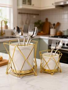 1pc Metal & Ceramic Combination Storage Box, Multi-Color, Minimalist Modern Nordic Style Storage Canister, Suitable For Halloween, Christmas, Kitchen Tabletop - Gold - View 5