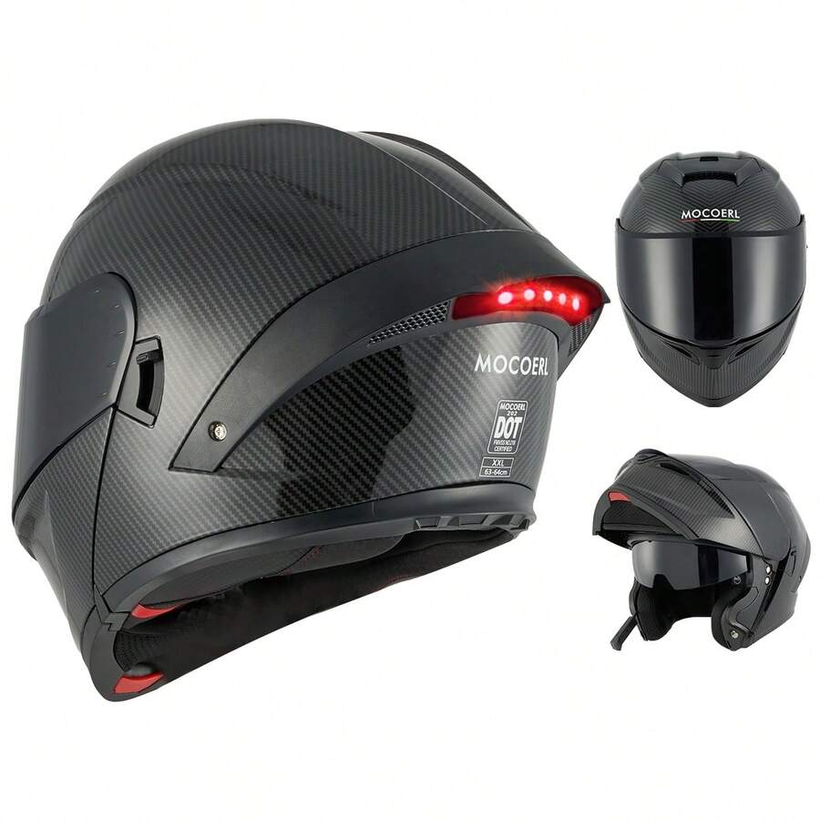 Casco Moto Abatible Certificado Dot Con Bluetooth Luz Led - M - Ver 1