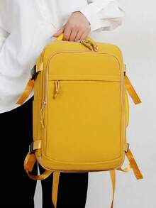 1 pieza Mochila de viaje ligera de gran capacidad, bolso de trabajo para mujer, portátil con diseño de correa para equipaje. Mochila de estilo universitario con compartimento para zapatos. B - Amarillo - Ver 6