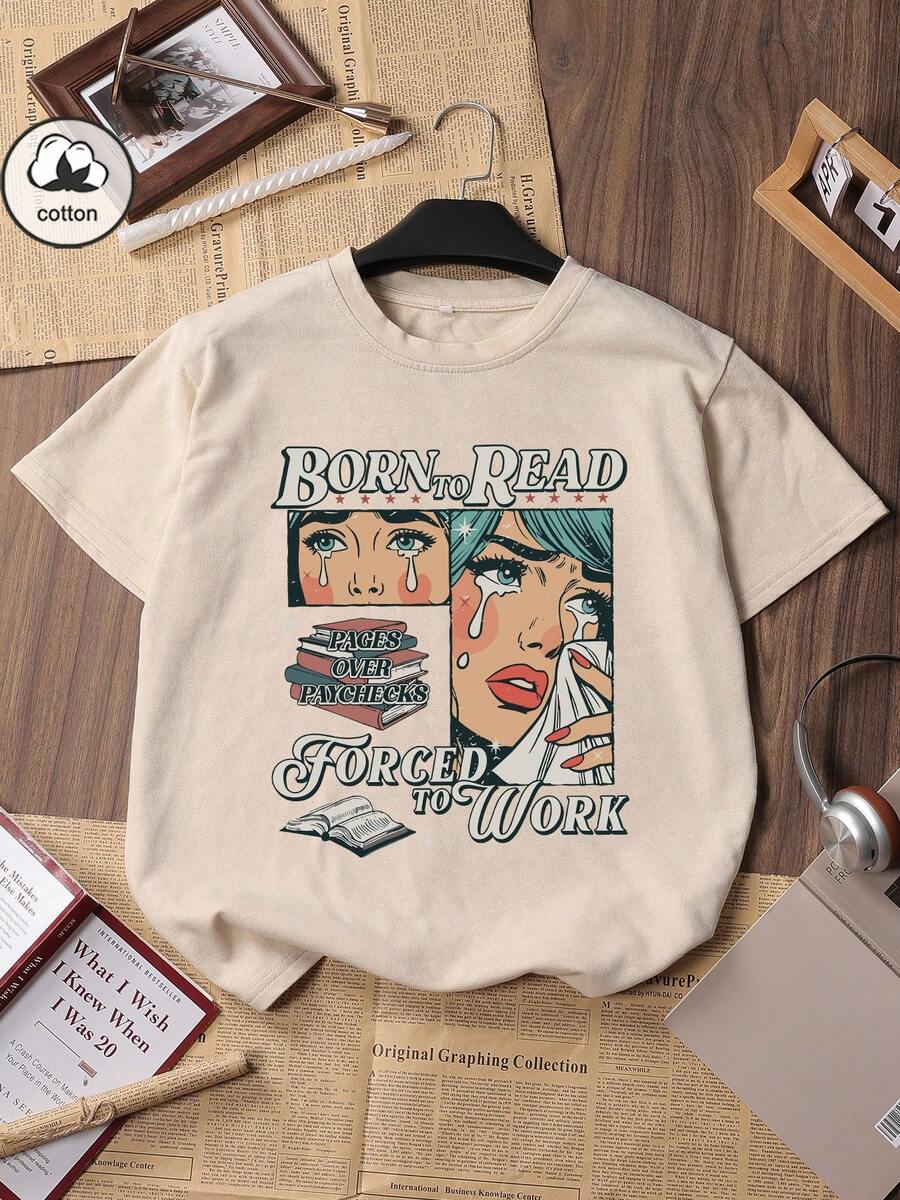 Es Trus Cotton 夏季女式趣味印花嘻哈“卡通女孩”个性化图案街头风，韩版舒适复古时尚通勤百搭Y2k女装背心，适合户外休闲，常规小众朋克风白色修身圆领女式水洗旧T恤休闲款
