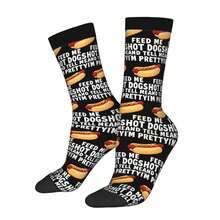 1 Pair Retro Feed Me Hot Dogs And Tell Me I'm Pretty 2 For Men & Women - 3D Digital Printed Athletic Socks, All-Season Comfort For Fitness, Hiking, Travel & Casual Attire - Matching Couple Gift For Birthdays, Weddings, Mothers Day - màu đen - Xem 11